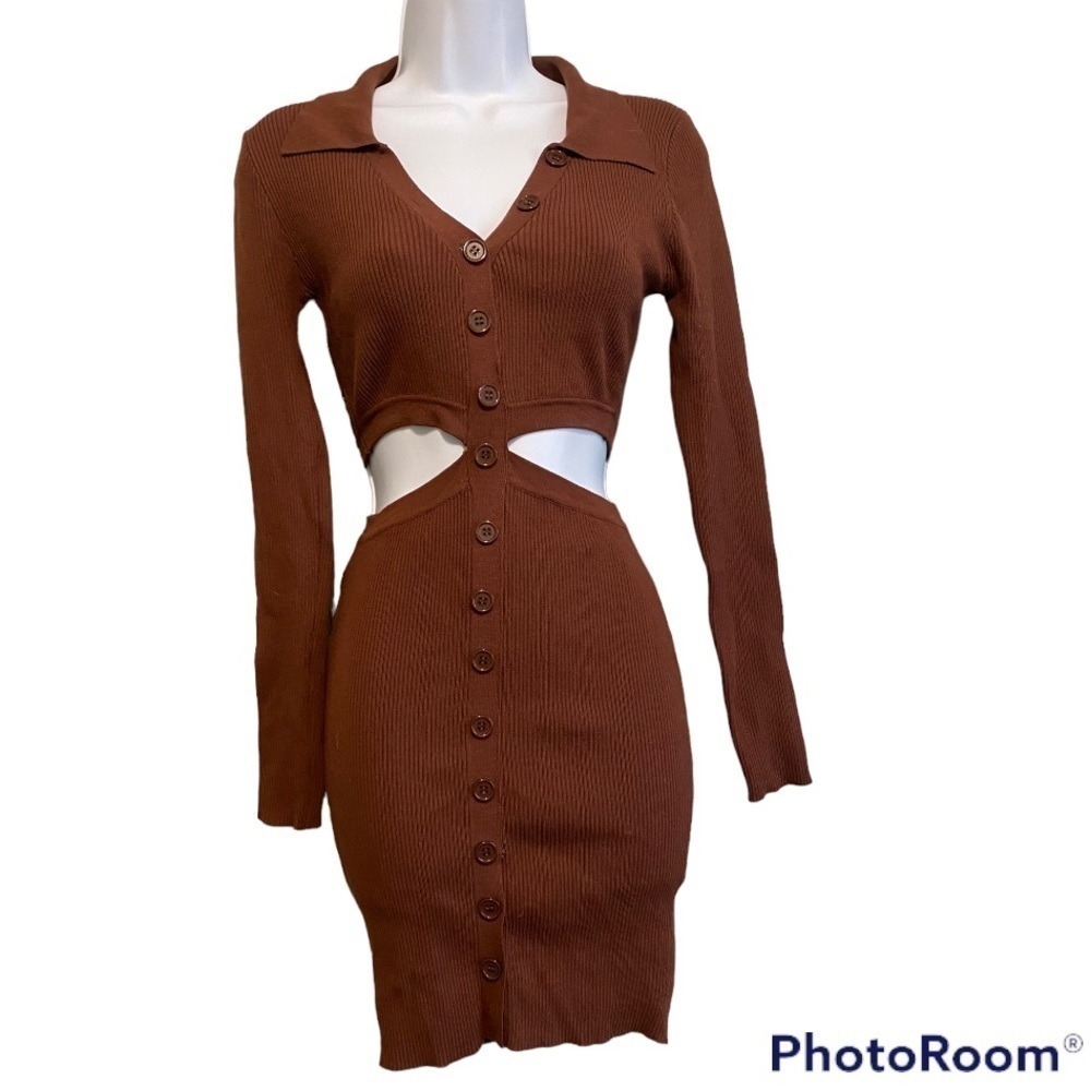 Hera Collection Brown Collared Button Up Cut Out … - image 1